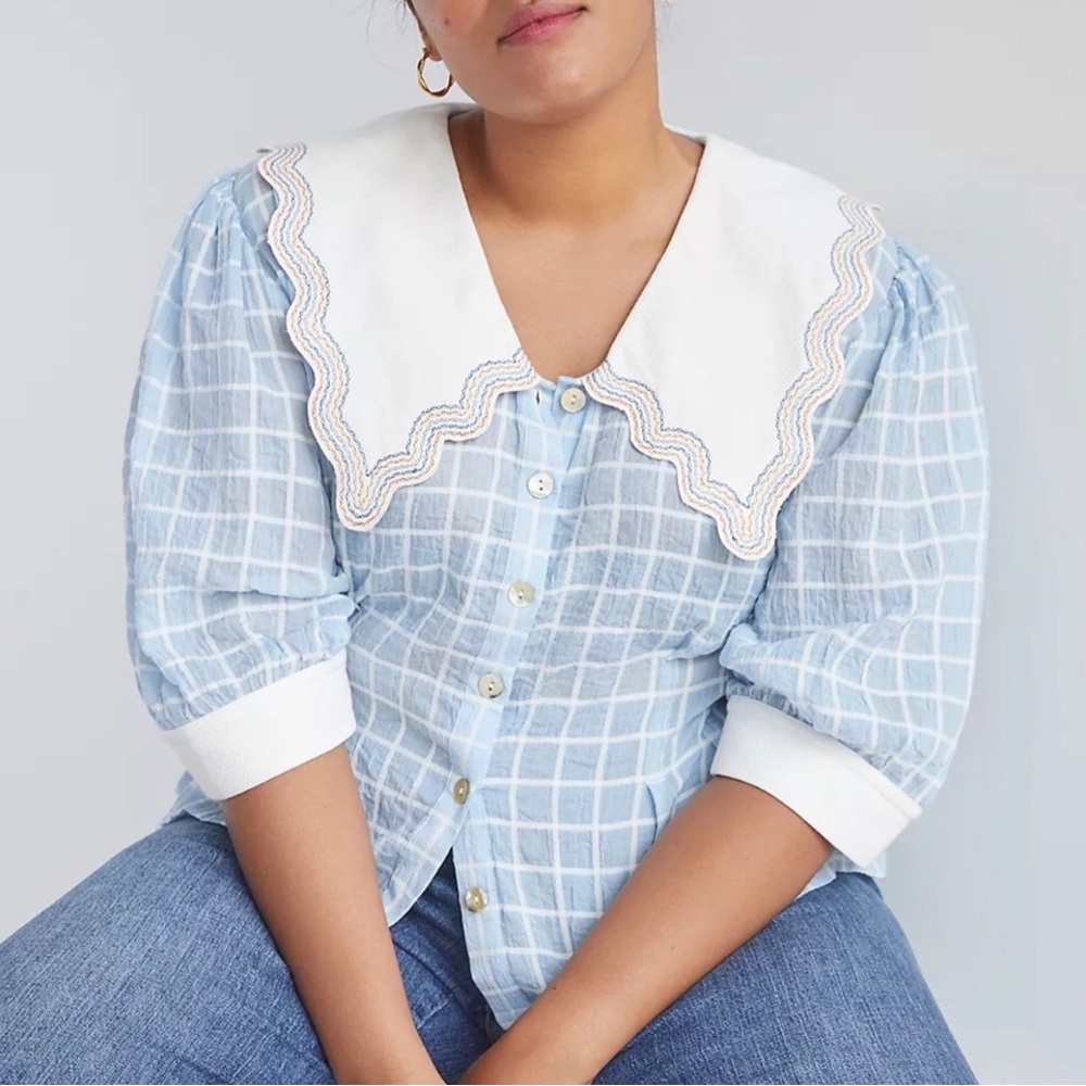 Embroidered Big Collard Blouse
